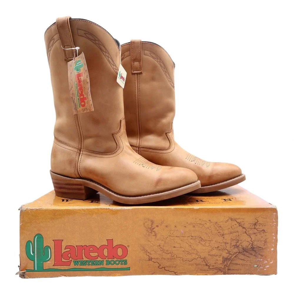 Laredo Y2K Western Boots Mens 12 D Tan Brown Leather Work Cowboy 2104 NIB